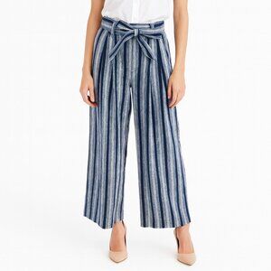 Suncoo Paris NWT XS Linen Blend Navy Blue Stripe Wide Leg Pants Elastic Waist